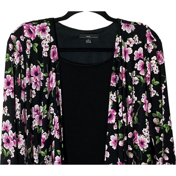 R & K Originals Womens 12 Faux Jacket Dress Black w/ Purple Floral Stretch EUC - Picture 3 of 8